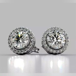 COPY - 4.00 Ct Round Cut Lab Created Halo VVS1/D Stud Earrings 14K White Gold 8…